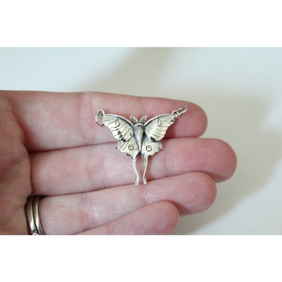 Sterling Silver Luna Moth Pendant Necklace, Silver Luna Moth Pendant - Picture 1 of 5